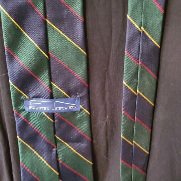 Fashion Neckwear Green, Blue, Yellow, & Red Striped Silk Tie - Picture 5 of 5